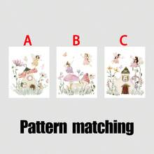 1/3件套帆布墙画：一套3幅童话花园主题画作，儿童童话主题艺术品，儿童房墙画，童话主题装饰，女孩童话主题墙画，美观的房间装饰，带框或不带框，房间装饰，墙面装饰，卧室装饰，儿童房/客厅/卧室/办公室粉色风格装饰 - 彩色 - 查看 2