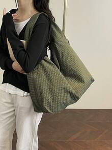 2026 Spring/Summer New Green Plaid Large Capacity Multi-Pocket Shoulder Underarm Tote Bag - Army Green - View 3