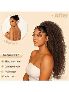 24 Inch Deep Brown Deep Wave Clip-In Ponytail Hair Extension - Heat Resistant Synthetic Fiber, Natural Curly Hair Styling Accessory, Suitable For Women's Daily Use, Daily Hairstyle Styling Accessory, Voluminous Curly Heat Resistant Fiber Wig - Brown - View 4