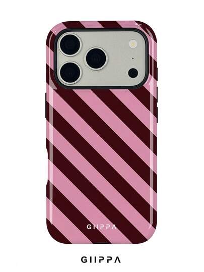 GIIPPA 1 Piece Burgundy And Bright Pink Striped Pattern Design Phone 17 Pro Max Case, Compatible With Phone 16 Pro Max, 15 Pro Max, 14 Pro Max, Korean Stylish And Interesting Phone Case, Fits 11/12/13/14/15/75 Pro Max Plus, Elegant Design Suitable For Both Men And Women, Ideal Gift For Girlfriend On Christmas, Valentine's Day, Easter, Wedding Season And Birthday