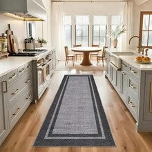 Home Decor Bordered Living Room Area Rug Soft Printed Thin Floorcover Non Slip Low Pile Entrance Runner Rug Stain Resistant Washable Mat Throw Rug Non Shedding Easy To Clean Carpet For Bedroom Dinning Room Kitchen Laundry Hallway Bathroom - Black Grey - View 2