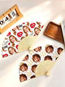 Personalized Folding Fan, Fun Wedding Bachelorette Party Favor, Handheld Fan With Customizable Photo Printing, Perfect For Weddings, Birthdays And Bachelorette Party Favors - Multicolor - View 4