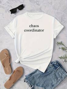 Directional Women's T-Shirt Letter Print Comfortable Color T-Shirt Casual Style - White - View 4