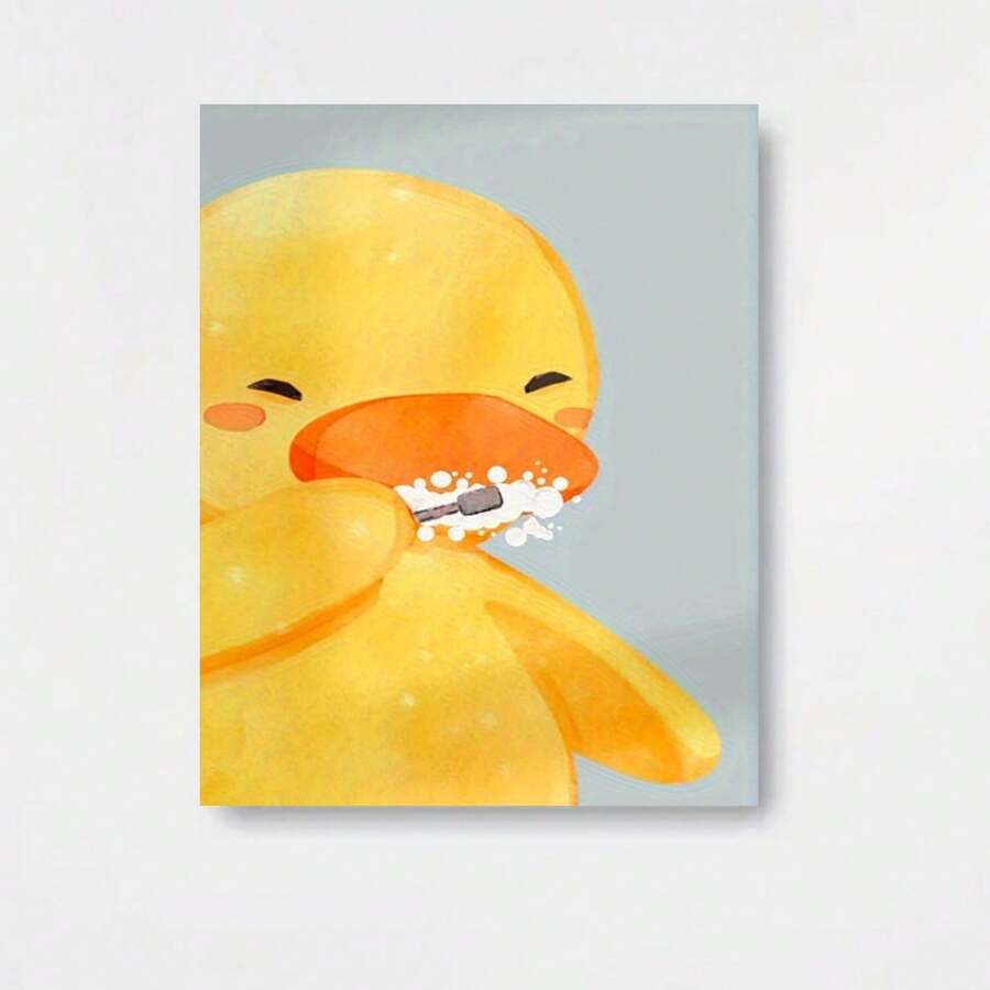 Lienzo Adorable de Pato 2D Plano, 1 pieza | 12x16 Pulgadas, Sin Marco y Resistente al Polvo, Perfecto para Decoración de Baño, Dormitorio, Cocina, Sala de Estar, Oficina o Hotel | Diseño Divertido, Estilo Art Déco - Enmarcado - Ver 1
