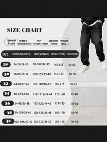 男士休闲水洗口袋直筒宽松牛仔裤，时尚日常穿着，垃圾摇滚 - 黑色 - 查看 6