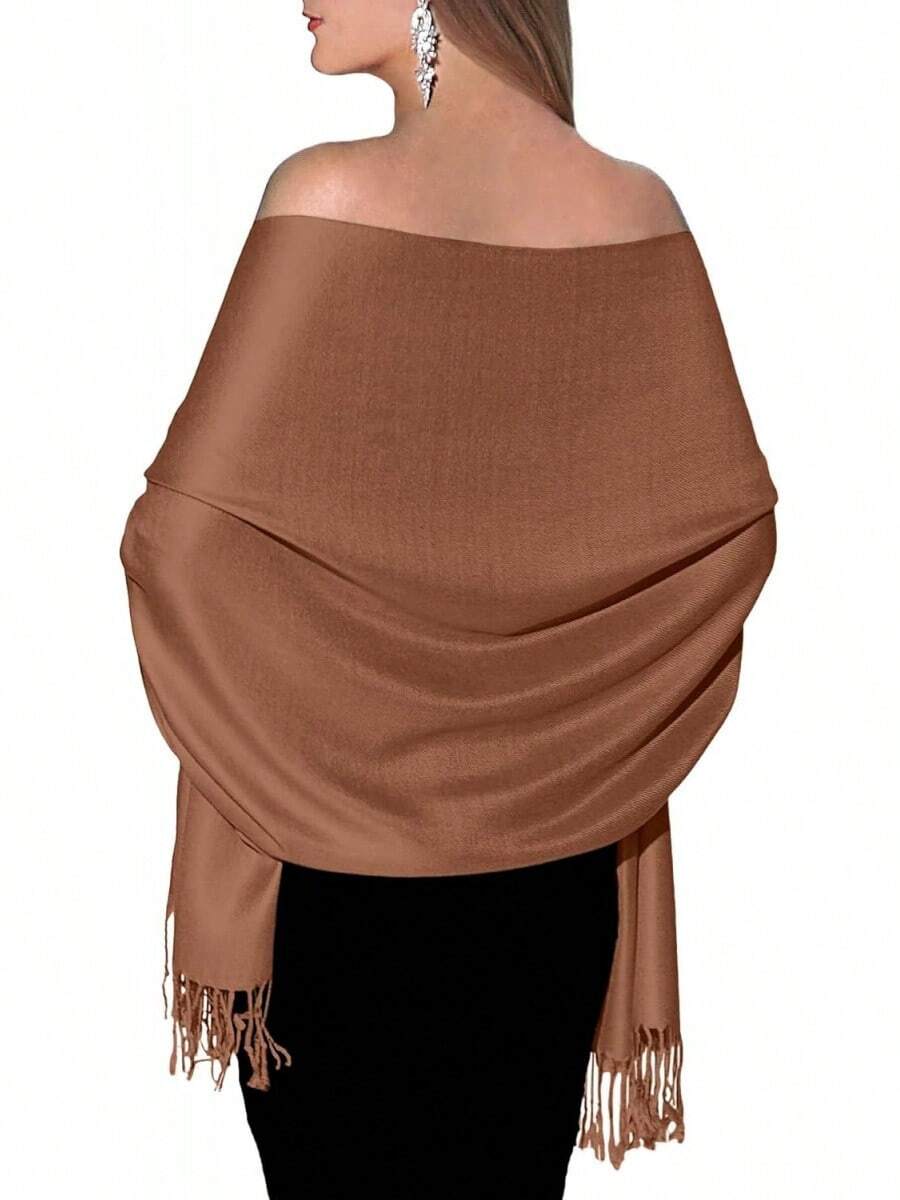 Shawls And Wraps Evening Dresses, Large Soft Wedding Shawl - Light Brown - 查看 1