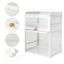 RibasuBB 3-Tier Tabletop Dish Drying Rack With Magnetic Flip Front, Mesh Sides, Pull-Out Drip Tray, Carbon Steel Frame, Large Capacity, Plate Grooves, Side Hooks, Adjustable Feet White - trắng - Xem 5