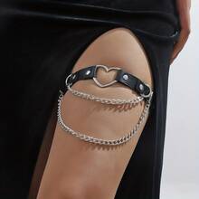 1 Piece PU Leather Leg Ring Elastic Carnival Punk Thigh Ring Body Chain - Trái tim đen với dây xích - Xem 8