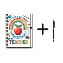 1 Set Regalo di Apprezzamento per la Festa degli Insegnanti! Quaderno a spirale con penna, copertina decorata con arcobaleno, mela e testo "CI VUOLE UN GRANDE CUORE Per Plasmare Piccole Menti". Adatto per lavoro, studio, diario, pianificazione quotidiana, ottimo anche come regalo per laurea, compleanno. - Opzione A + 1 penna - Visualizzare 2
