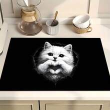 1pc Cute Cat Pattern Printed Absorbent Dish Drying Mat, Home Decor, Suitable For Espresso Machine, Sink, Faucet, Bathroom, Kitchen Accessories - Multicolor - View 2
