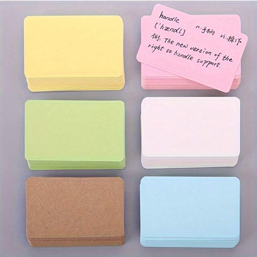 100pcs Colorful Blank Cards - Random Colors - Handwritten Colored English Word Hard Card Paper Small Cards - Memo Portable Cards - DIY Graffiti Memo Cards Text Cards - Suitable For Back To School Student Communication Cards - A - View 1
