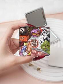 1pc Y2K Fashion Portable Folding Makeup Mirror, Lightweight Compact PU Leather, Suitable For Travel, Party, Work, School, All Ages - Multicolor - View 15