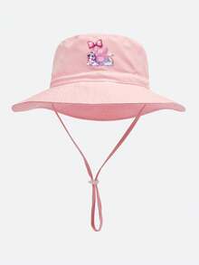 1pc Kids Heart Letter Pattern Sun Hat, Baby Casual Style With Adjustable Rope Bucket Hat, Suitable For Daily Outings And Beach - Baby Pink - View 60
