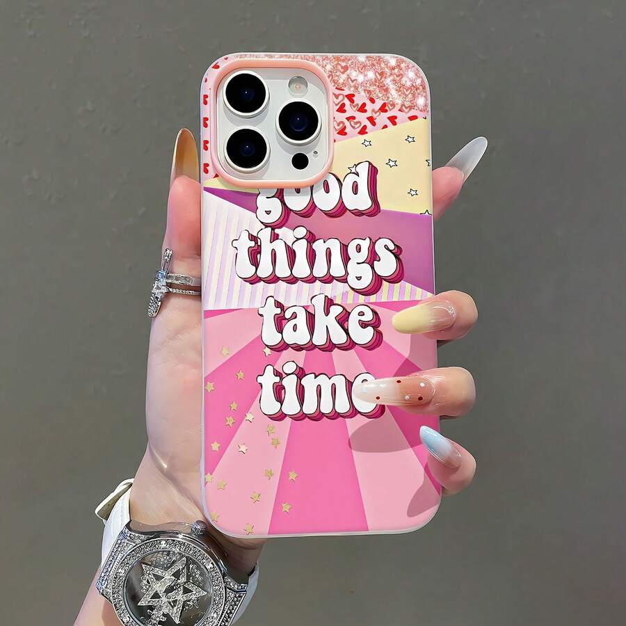 Fondo de texto rosa positivo corazones estrellasfunda de teléfono Fundas compatibles con ,Apple,VIVO,OPPO,,, y Honor.Fabricadas en silicona TPU,ofrecen protección contra golpes y caídas. - Rosa - Ver 1