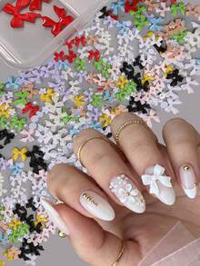 QIANJIKU 12 pièces/set Décorations d'art pour ongles en 3D nœud papillon mixte, style Y2K multicolore en résine, accessoires pour ongles avec perles et strass, fournitures DIY pour ongles girly - Multicolore - Voir 7