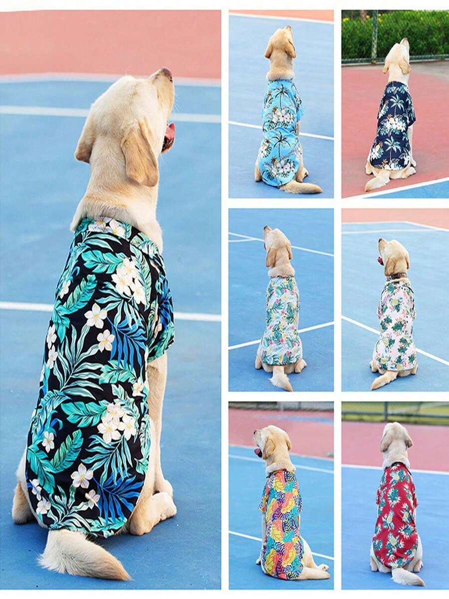 1件宠物降温衬衫，狗狗衣服，猫狗服装，宠物上衣，宠物睡衣，夏威夷衬衫，夏威夷海滩度假宠物衬衫，适合贵宾犬、比熊犬、小猫，适合所有宠物，带项圈，适合春、夏、秋季日常穿着，生日礼物，圣诞礼物，万圣节礼物，感恩节礼物