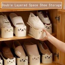 4pcs Adjustable Shoe Rack Double Layer Space Saving Shoe Organizer Solid Color Shoes Stand Closet Organization Storage Shelf, Cute Cat Shaped Double-Tier Shoe Rack Cabinet Storage Tool For Entryway Bedroom Hallway Home Storage Solution - Multicolor - View 7
