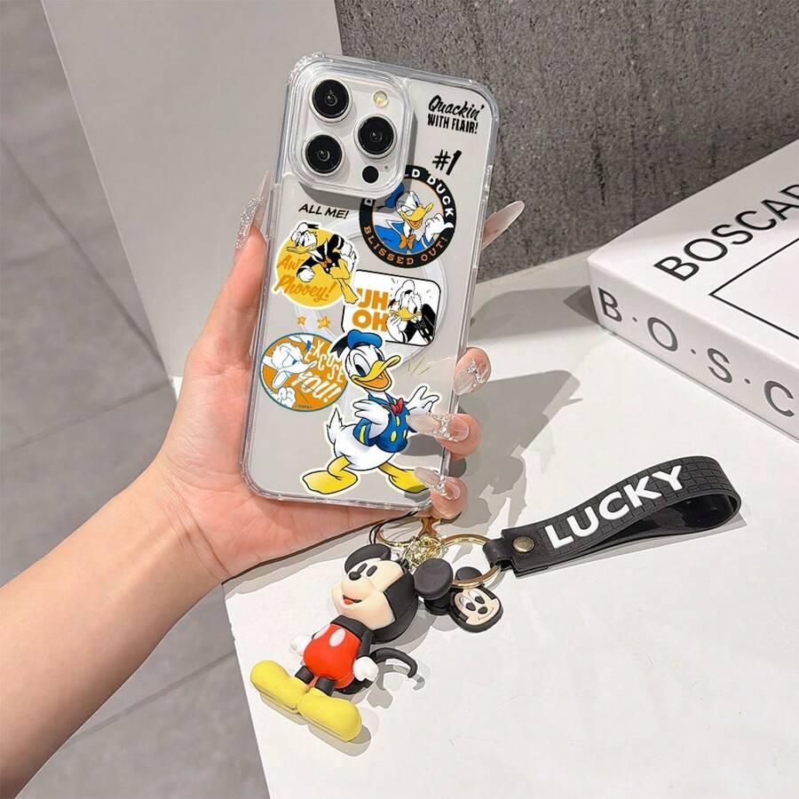 This Disney Mickey Mouse Pattern Lanyard Phone Case Features A Strong Magnetic Closure And Full Coverage Of Acrylic And TPU Material. It's Shockproof, Lightweight, And Suitable For IPhone17/16/11/13/15/15 Plus/15 Pro/15 Pro Max/12/14 Pro Max/11 Pro Max/12 Pro/12 Pro Max/13. It's A Popular Birthday Gift, Business Gift, Durable, Stain-Resistant, And Fingerprint-Resistant New Phone Case For Men And Women. It Also Includes A Mickey Mouse Phone Case And Mickey Mouse Doll Bracelet. Compatible With SamsungGalaxy S20, S21, S22, S23, And S24 Series. It's The Perfect Gift For Friends And Family. This Stylish Phone Case Is Fun, Lightweight, And Durable. IPhone17 Pro Max Phone Case, Minnie Phone Case. - 無色 - 查看 1