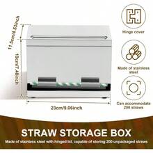 Straw Dispenser Holder, Stainless Steel Straw Dispenser With Lid, Reusable Storage Box For Restaurant Home Bar To Storage Unwrapped Straws - Default - View 2