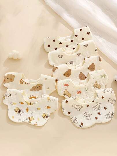 Yếm ăn cho bé 6 lớp, 100% cotton, yếm vải muslin chống văng nước bọt, có thể điều chỉnh và xoay được, dành cho trẻ sơ sinh.