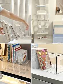 2 Packs Clear Acrylic Four-Compartment Wallet Storage Box, Used For Closets, Multifunctional Bookend Desktop Partition Storage Rack, Integrated Design With No Assembly Required, Thickened Acrylic, Anti-Tilt Structure With Non-Slip Base, Smooth And Rounded Edges Without Burrs, Space-Saving Visible Storage, Easy To Clean, Suitable For Handbags, Books, Documents, Cosmetics, Closets, Offices, Bedrooms, Kitchens, And RV Home Storage - Multicolor - View 9