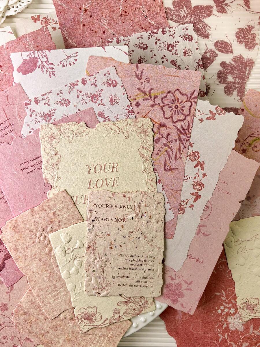 1 Pack Of 30 Sheets Mixed Material Embossed Floral Border Decorative Paper, Writeable For DIY Scrapbooking, Journaling, Background - Multicolor - View 1