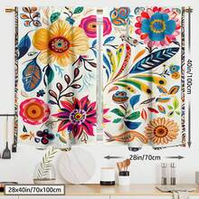 Vintage Boho Window Curtains, Rod-Mounted Curtains, Abstract Oil Painting With Hippy Plant And Flower Print For Bedroom, Easy To Clean And Maintain, Soft And Comfortable, And Enhance The Home's Sense Of Well-Being, They Are Ideal For Christmas, Halloween, And Thanksgiving Decor, And Make A Perfect Gift For Friends And Family(Only Curtains, No Other Parts) - 款式 1(2 片) - 查看 8