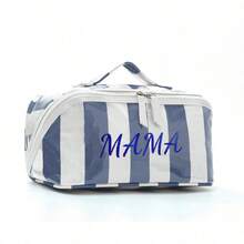 1pc Customizable Large Capacity Portable Travel Toiletry Bag, Makeup Organizer Bag, Personalized Name Letter, Multi-Color Striped, Double Zipper Wide Opening, Skincare Cosmetics Storage, Travel Makeup Bag - Multicolor - View 14