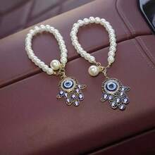 1pc/2pcs Evil Eye Hamsa Hand Car Pendant With Pearl Chain. Durable Material, Symbolizes Protection And Luck. Easy To Hang, Universal For Most Cars, Nice Decor And Gift. - Multicolor - View 8