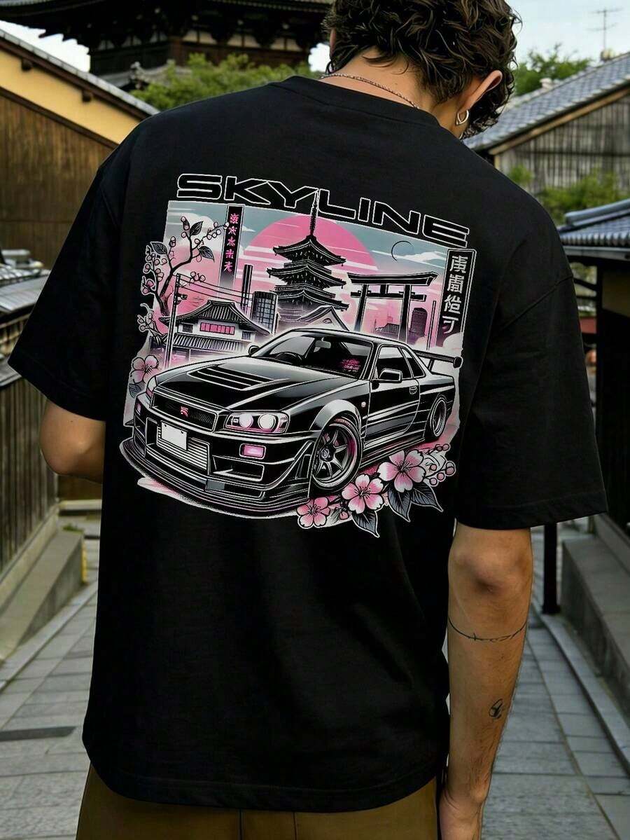 Men's Loose Short Sleeve T-Shirt With Fractyr Print, Christmas Style | Elegant Design | Popular Item - 黑色 - 查看 1