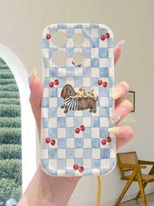 1个可爱小狗格子图案TPU材质白色奶油纹理防震防滑保护手机壳，兼容、荣耀等手机 - 米色 - 查看 3