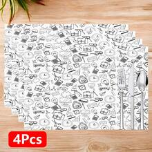 1pc/4pcs/6pcs Cartoon Stationery Pattern Linen Placemats, Suitable For Dining Table, All Season Decor, Modern Washable Table Mats, Room Decor, Coasters, Kitchen Dining Mats, Indoor Outdoor Party Decoration, Home Decor, Ideal Gift - Multicolor - View 16