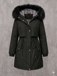 Women's Lined, Fleece-Lined Parka Jacket With Removable Hood, Reinforced For Winter - Black - View 2