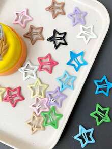 20 piezas Pasadores de pelo con estrellas lindas de colores aleatorios, Pasadores de pelo con estrellas de dopamina para el flequillo, Accesorios de pelo adorables - Multicolor - Ver 3