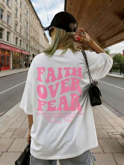 Women's Summer New Letter Print Round-Neck Short-Sleeve T-Shirt, Casual Loose Versatile Top, Stylish Daily Wear White