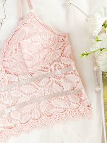 Camiseta de tirantes con adorno de encaje rosa, esencial para el verano - Rosa - Ver 8