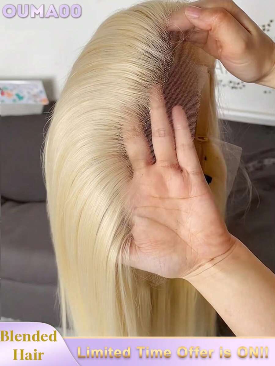 13x4蕾丝前假发，真人混纺发丝，预先拔毛，200密度，直发，无胶假发，高清透明真人混纺发丝蕾丝前假发，带婴儿发，女士蕾丝前假发，预先拔毛，无胶，原生发，自然外观