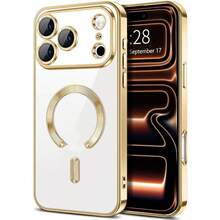Funda ultrafina con recubrimiento transparente para iPhone 17 Pro Max, 16 Plus, 15, 14, 13, 12, 11, 17E, con película protectora magnética para lente - Dorado - Ver 10