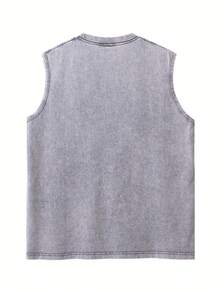 Men's Washed Summer Beach Coconut Trees This Printed, High-Street Style,  And Distressed Printed Vest Is Perfect For Outdoor Activities Like Fishin... - 灰色 - 查看 3
