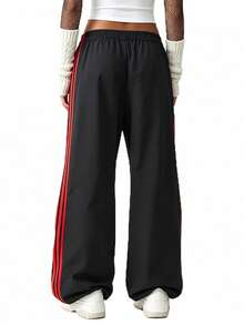 Women's Straight Leg Workout Pants Fashionable Casual Side Stripes Loose Fit Jogger Pants - Đỏ - Xem 6