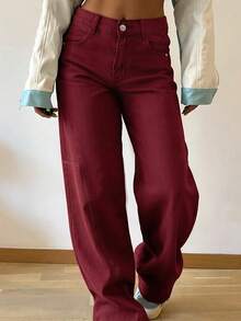 Boyfriend Style Patchwork Women Straight Leg Jeans Casual Spring - Red - View 7