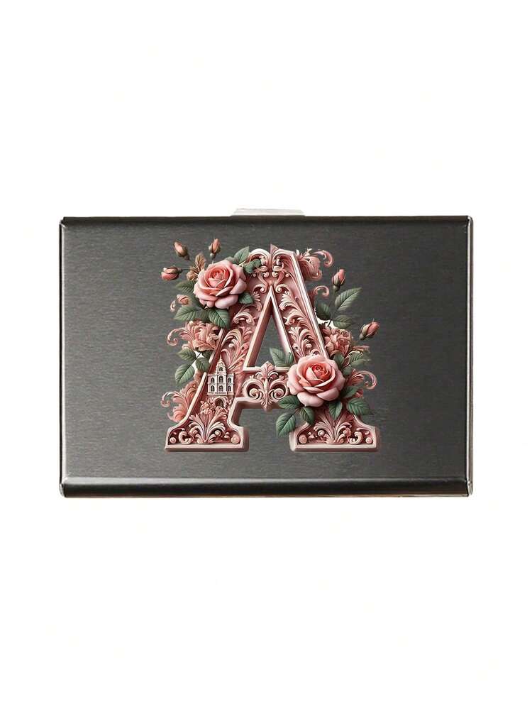 1pc - 6 Slots Ultra-Thin Card Holder With Pink Rose Floral Castle Initialspattern, Alphabet A-Z Pattern Wallet, Id & Credit Card Case, Travel Minimalist Ultra-Slim Aluminum Alloy Metal Wallet, Unisex RFID Blocking Card Holder, Gift For Boss Coworker Husband Wife, Women, Men, Mom,Ideal For Christmas, Birthday, Father'S Day, Mother'S Day, Graduation Season, Back To School, Teacher'S Day Gifts - Multicolor - View 17