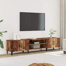 vidaXL Mobile TV, supporto TV con 4 scomparti e 4 ante, mobile TV/credenza per soggiorno/camera da letto, mobile TV/madia, composito di legno bianco lucido - Rovere chiaro - Visualizzare 9