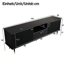 TV Unit With Open Compartments And Drawers, Textured Lacquered Surface, Soft-Close Hinges. - Black - View 4