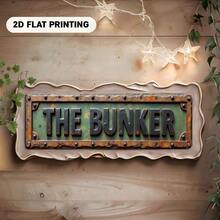 2D 平面大型复古乡村金属墙饰牌 - 做旧绿色，印有“THE BUNKER”字样，尺寸为 3.94 英寸 x 15.75 英寸（10 x 40 厘米） - 适用于洞穴、家居、酒吧、办公室装饰 - A - 查看 6