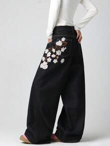 1 pezzo Jeans in denim stile coreano da donna, pantaloni lunghi casual larghi per tutte le stagioni (questo prodotto non include cintura/accessori) Bianco - Bianco - Visualizzare 2