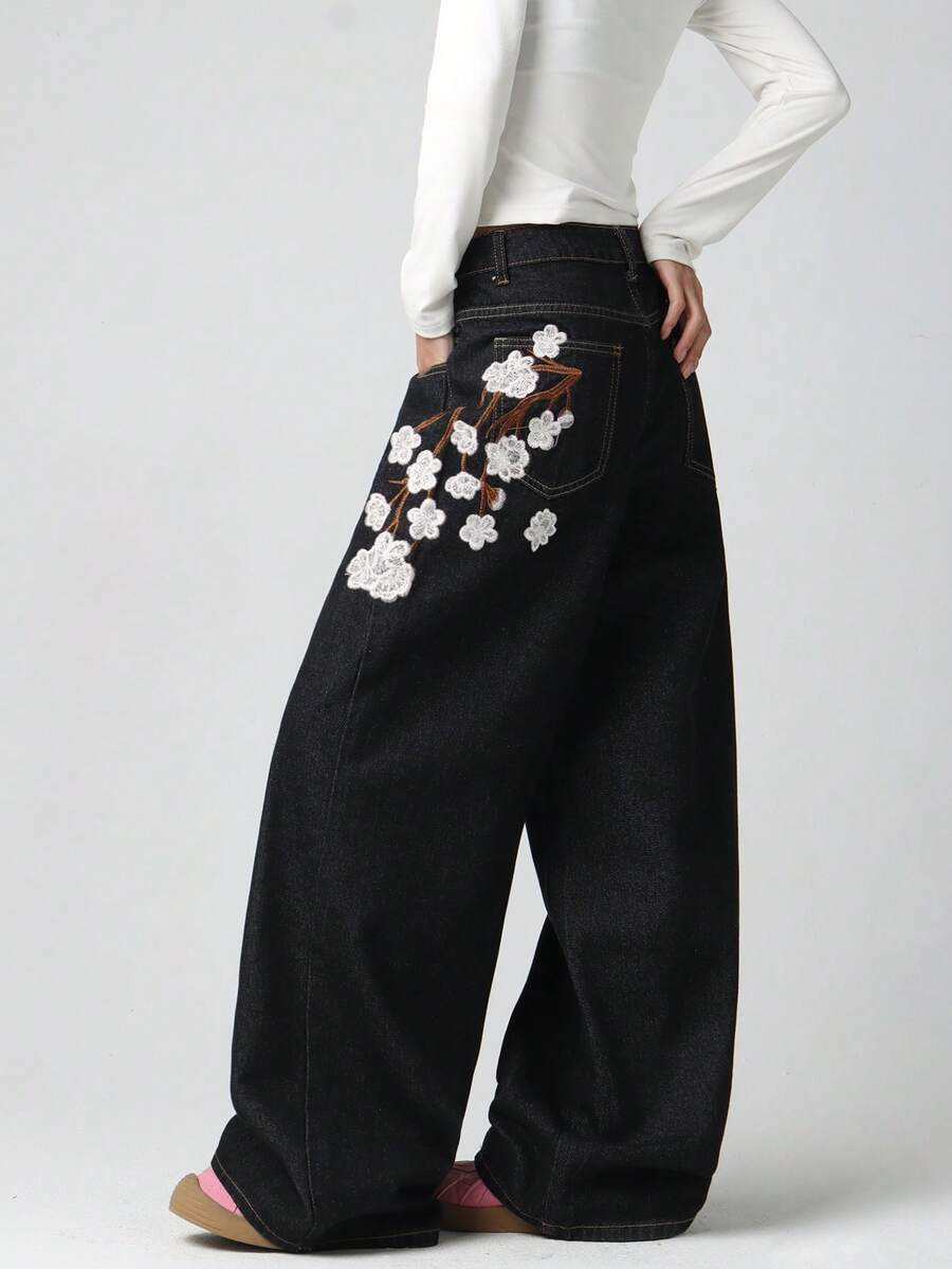 1 pezzo Jeans in denim stile coreano da donna, pantaloni lunghi casual larghi per tutte le stagioni (questo prodotto non include cintura/accessori) Bianco