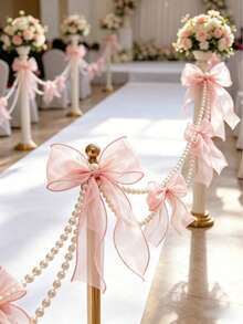 1 pieza/2 piezas Corona de cinta con lazo y cuentas de perlas falsas, decoración colgante elegante, guirnalda de cuentas hecha a mano, adecuada para el hogar, boda, Día de San Valentín, fiesta, decoración festiva, regalo cálido para mamá - Multicolor - Ver 2