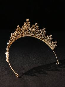 1pc Fashionable Rhinestone Bridal Crown, Baroque Luxury Crystal Tiara, Wedding Party Bridal Gown Accessory Headband, Wedding Gift - Golden White Crystal - View 6