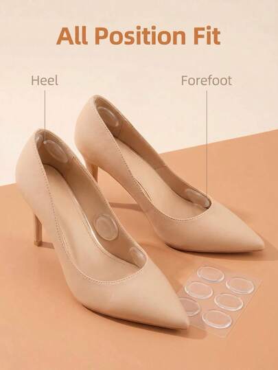 6pcs/Set Transparent Silicone Anti-Friction Cushion Pads, Soft & Comfortable, Suitable For High Heels, Shoes, Sandals, Casual Shoes, Essential For Travel